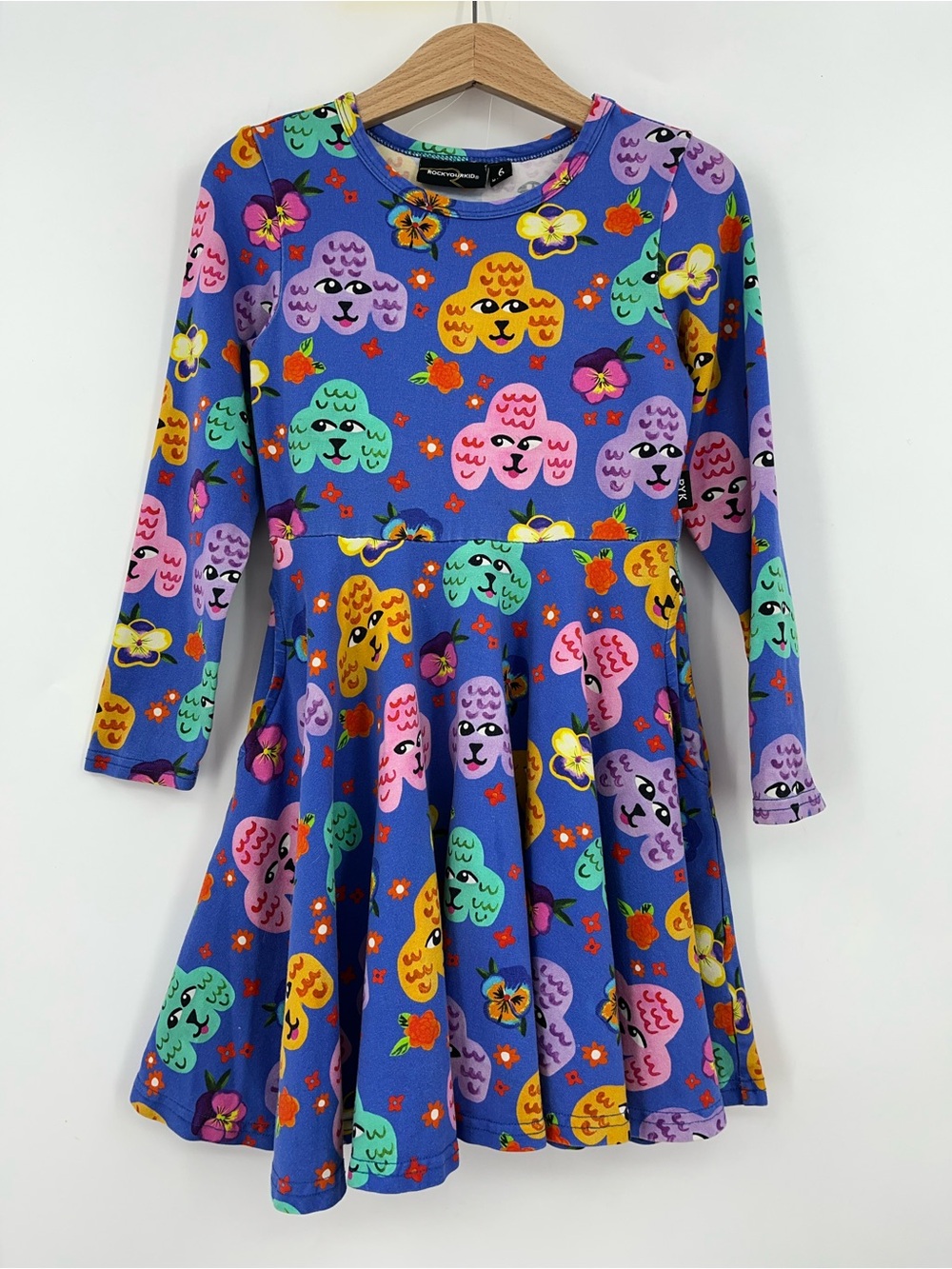 ROCK YOUR KID 6y poodle dog Cotton Skater Dress colorful fun playful